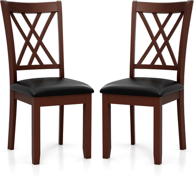 Wooden Dining Chairs Set of 2 with PU Leather Padded Seat, Walnut