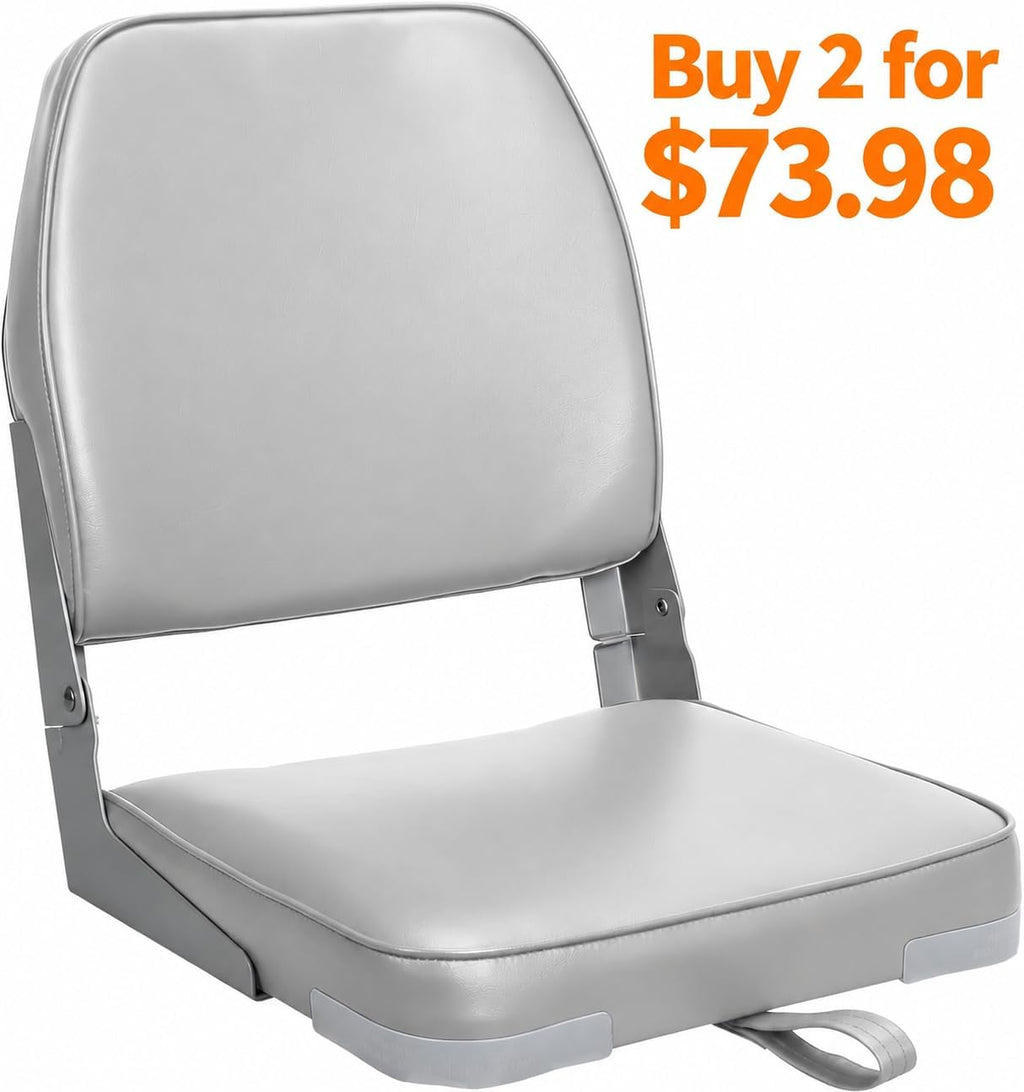 Folding Low Back Gray Boat Seats Fishing Seat Fits Jon Bass | Marine Grade, UV & Tear Resistant, aluminum hinges