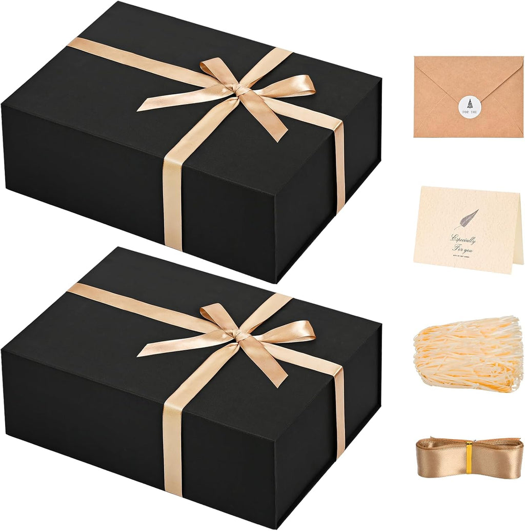 Black Gift Boxes with Lids, 2-Pack 13.5x10x4" Birthday gift box for Present