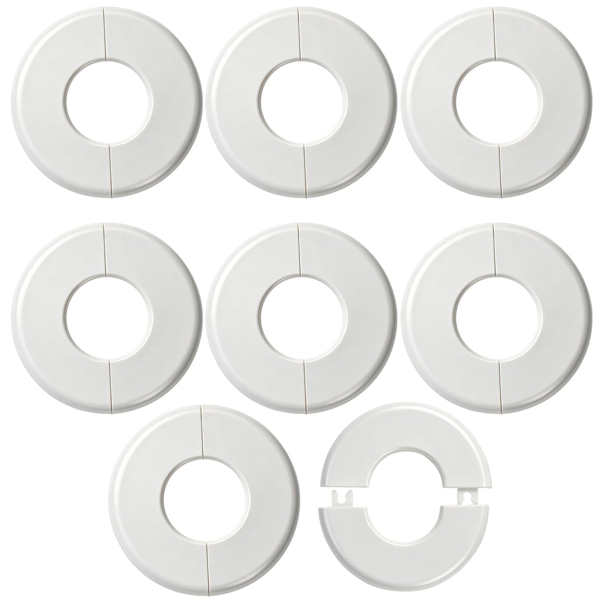 8 Pcs White Wall Split Flange, 2" ID 4-1/2" OD ABS Pipe Cover Plate