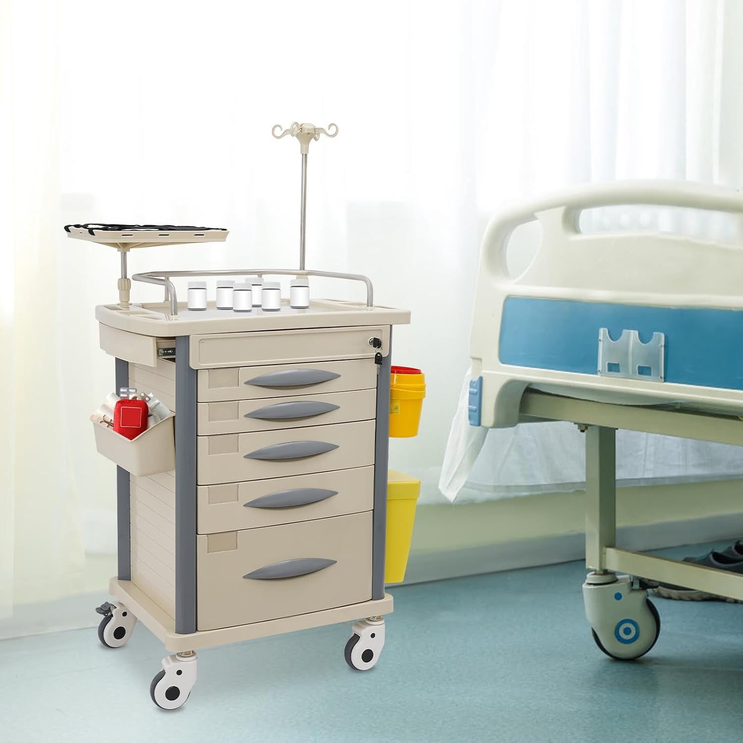 5-Tier Medical Cart, Medical Rolling Storage Crash Cart with Wheels & Drawers, Mobile Medical Utility Cart with
