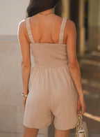 Women's Summer Smocked Rompers Square Neck Loose Shorts Jumpsuits