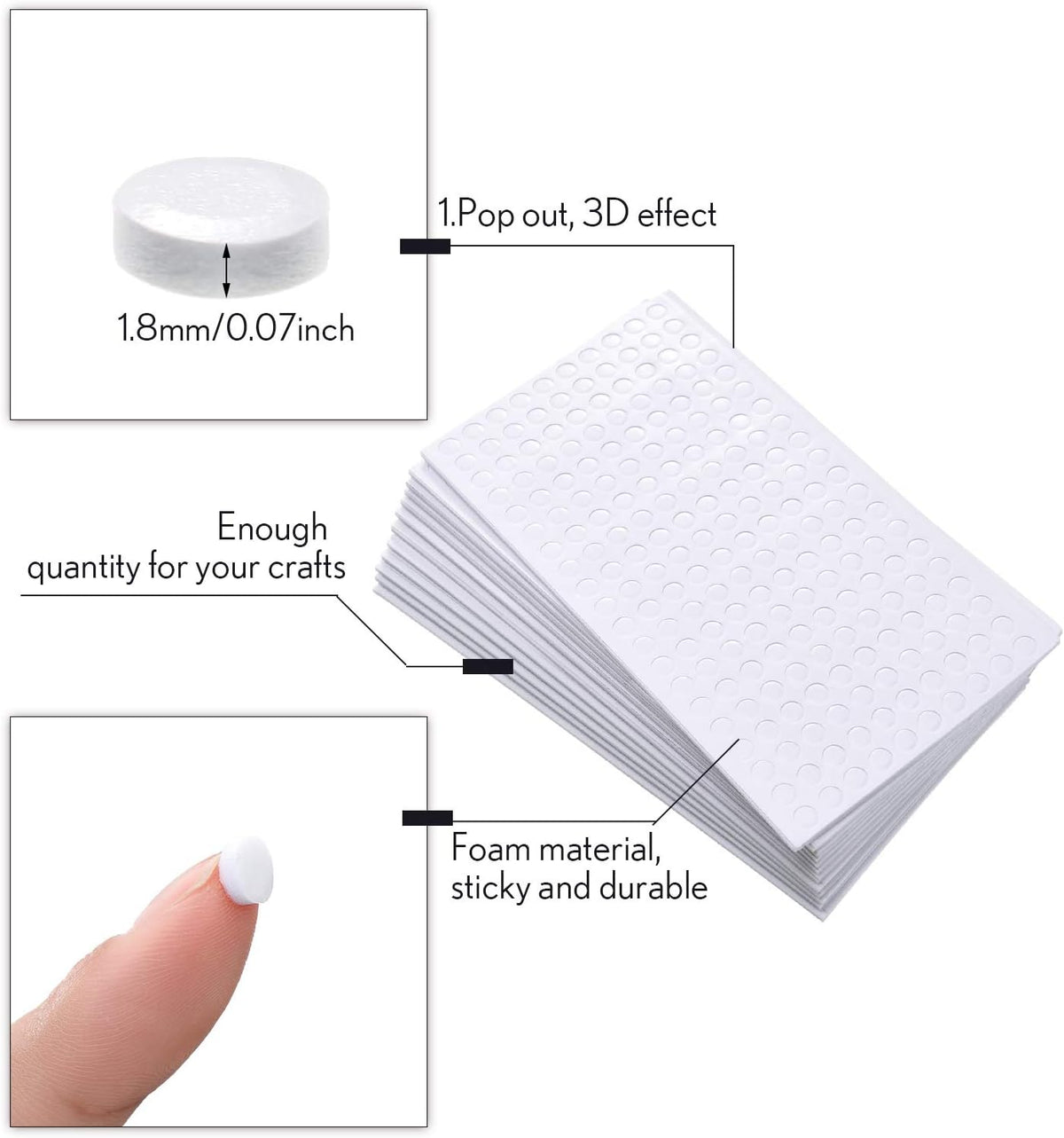 2400 Pcs Foam Dots Double Sided 3D Adhesive 0.47 Inch, 0.24 Inch