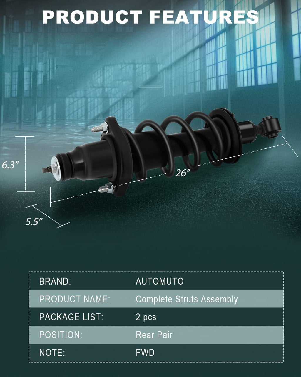 AUTOMUTO Strut Spring Assembly Rear Shock Absorber for Honda Civic 2001-05