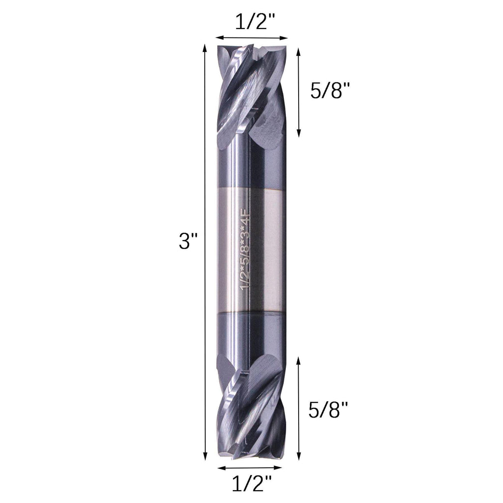 5Pcs 1/2" 4 Flute Solid Carbide Square End Mill - Double End - AlTiN Coated