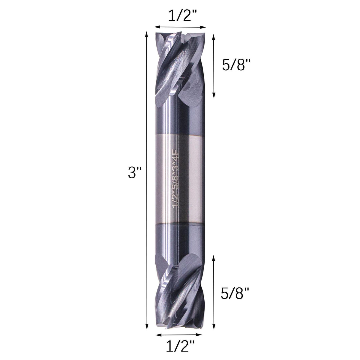 5Pcs 1/2" 4 Flute Solid Carbide Square End Mill - Double End - AlTiN Coated