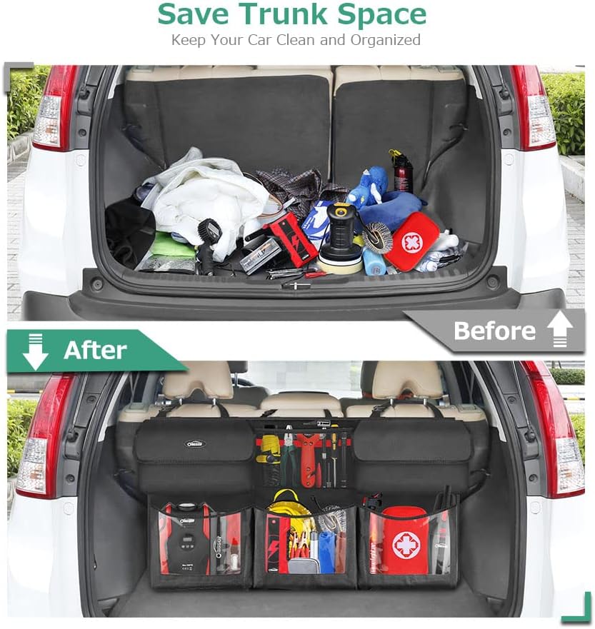 Back Seat Trunk Organizer Hanging Car Organizer Foldable Cargo Storage with 6 Large Pockets 3 Adjustable Straps