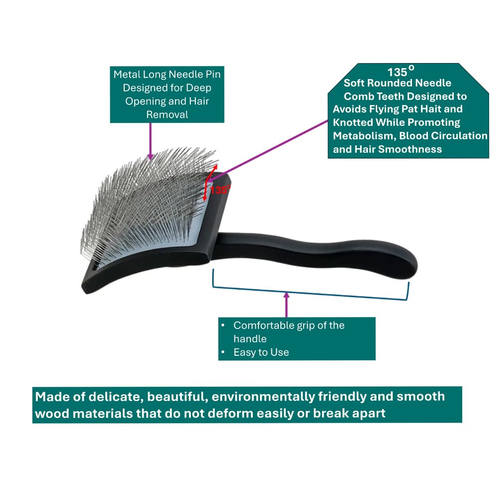 Slicker Brush Perfect For Dogs and Cats (Big and Medium Dogs, Goldendoodles, Labradoodles, Poodles and Cats) Curved