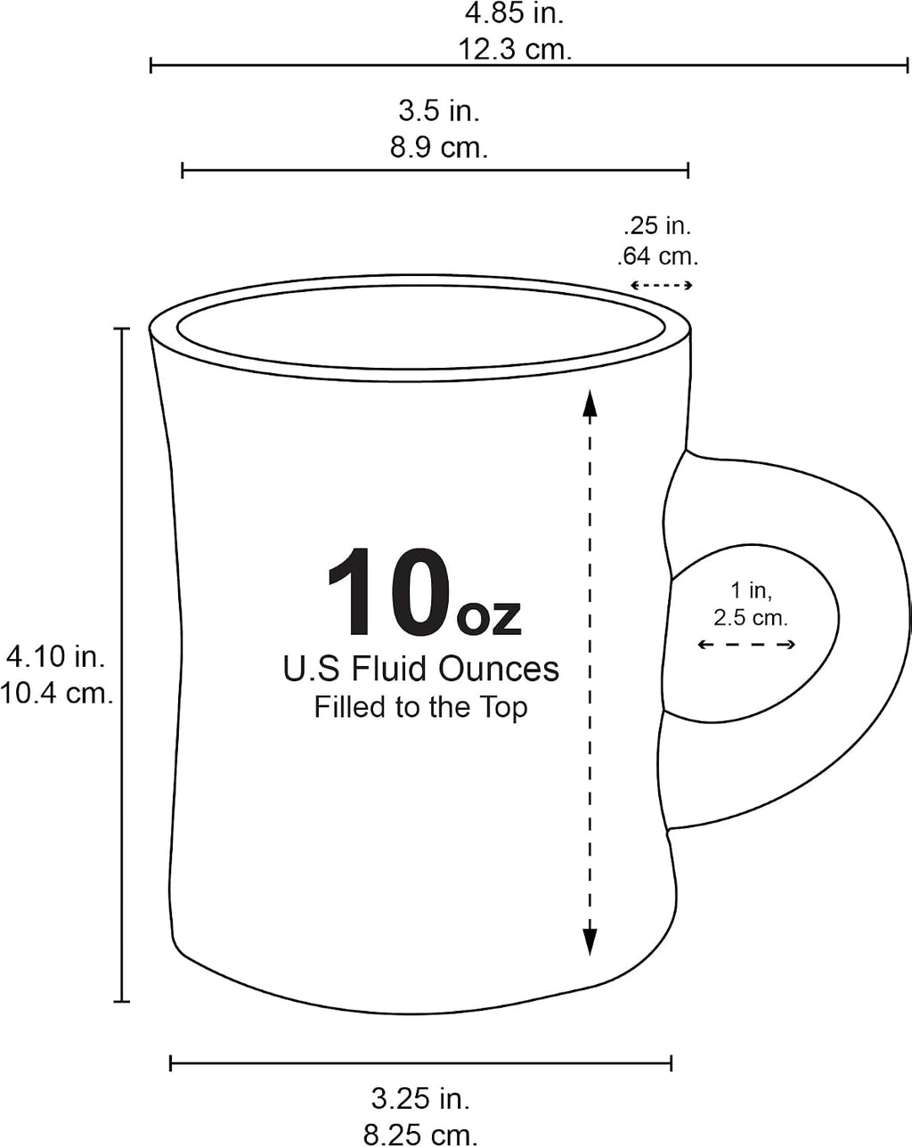 10-Ounce Ceramic Retro Diner Style Heavyweight Restaurant Mug, Two-finger C-handle (White, 4)