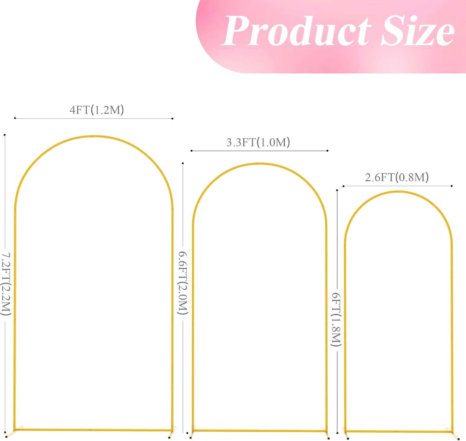 Wedding Arch Backdrop Stand 7.2FT,6.6FT,6FT Gold Metal Arch Stand