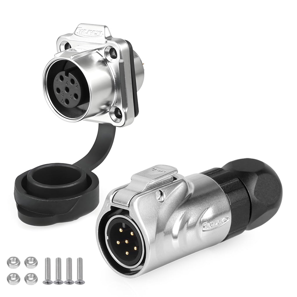 CNLINKO LP12 6-Pin Metal Shell Waterproof Circular Connector M12