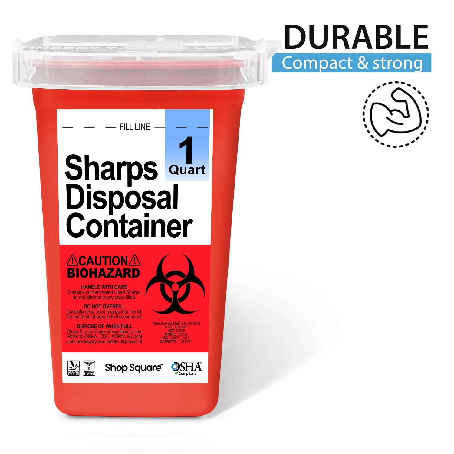 Sharps Containers for Home Use - 1 Quart (3-Pack) Biohazard Syringe and Needle Disposal Containers - Small Sharps Box
