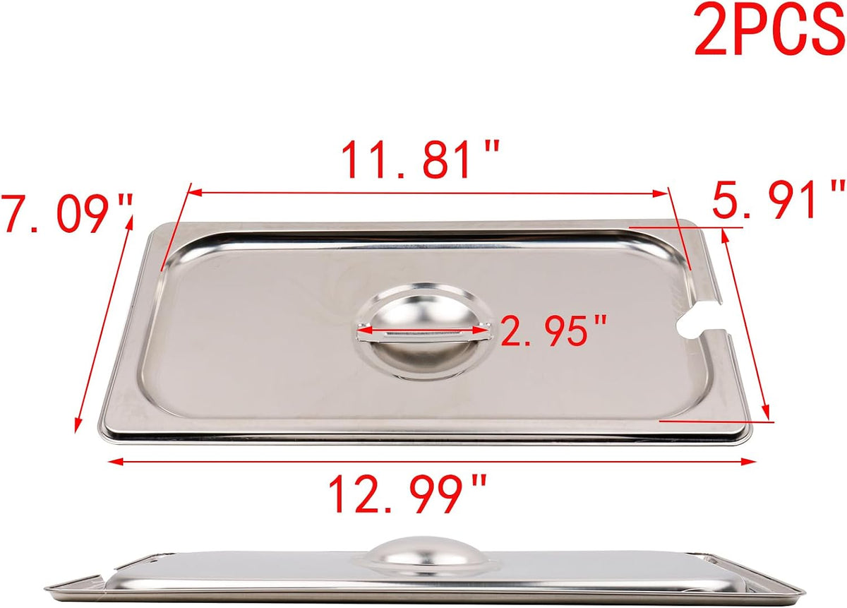 2PCS Stainless Steel 1/3 Size Steam Table Pan Covers