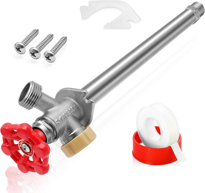 12inch Anti-Siphon Frost Free Sillcock Valve, No Lead Brass Freeze Proof Outdoor Water Faucet, 1/2" NPT X 3/4'' GHT