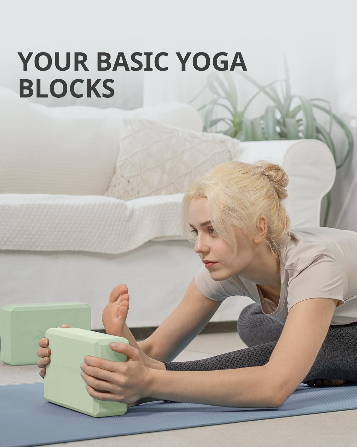 Yoga Blocks 2 Pack, Soft Non-Slip Foam Blocks with Beveled Edges for Alignment and Stretching in Yoga, Pilates, and