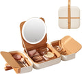 Leather Travel Makeup Bag with Rechargeable LED Mirror, Cream