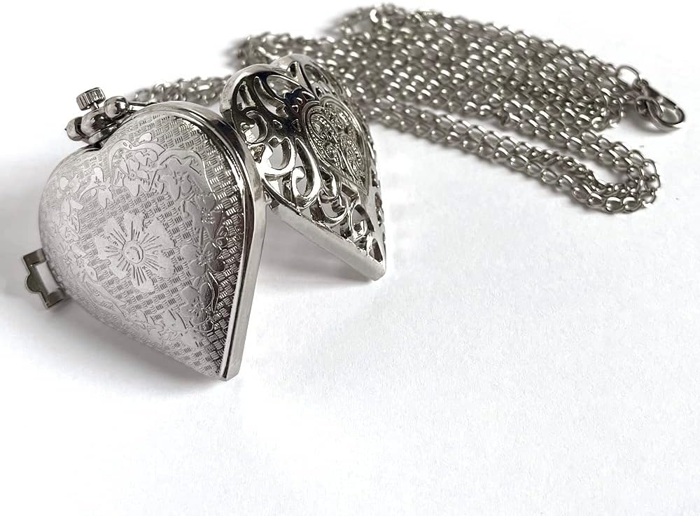 Women's Analog Pocket Watch Necklace for Women Heart Pocket Watch | Heart shaped pendant necklace pocket watches for