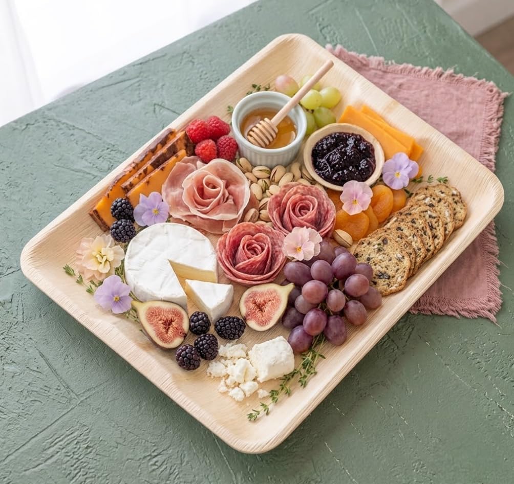 Disposable Bamboo 17" x 12" Rectangle Trays (10 Pieces) Bamboo Serving Platters, Disposable Boards, Eco-Friendly