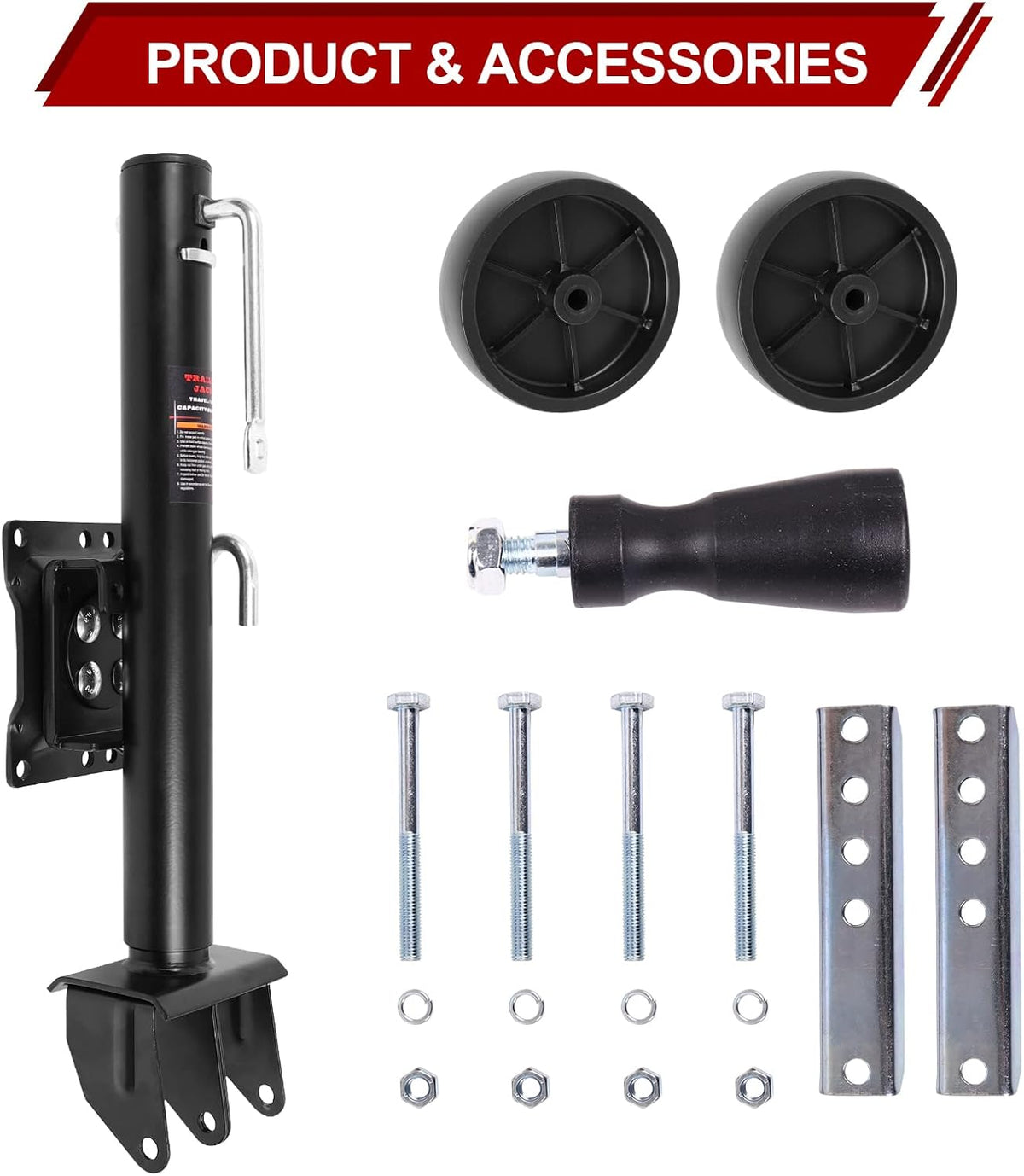 2000 lbs Dual Wheel Trailer Jack, Heavy-Duty Swivel Tongue Jack with 6" Double Caster Wheels, 12" Lift Range for