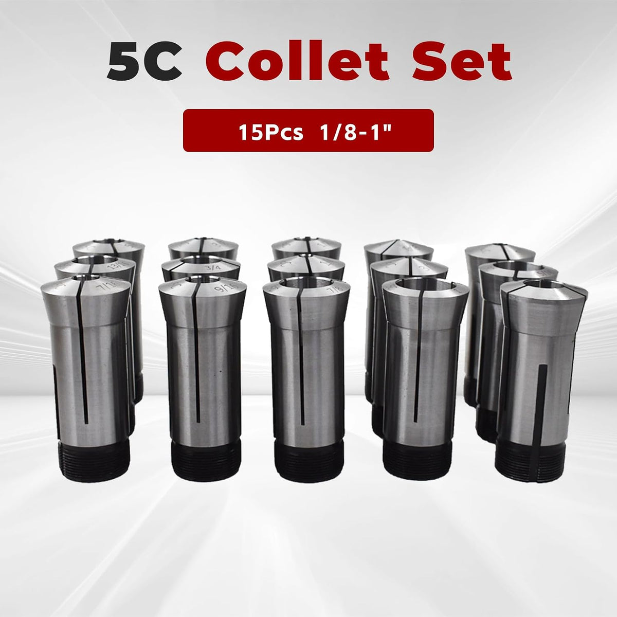 findmall 15Pcs 5C Collet Set, 1/8-1" Mill Collet Holder
