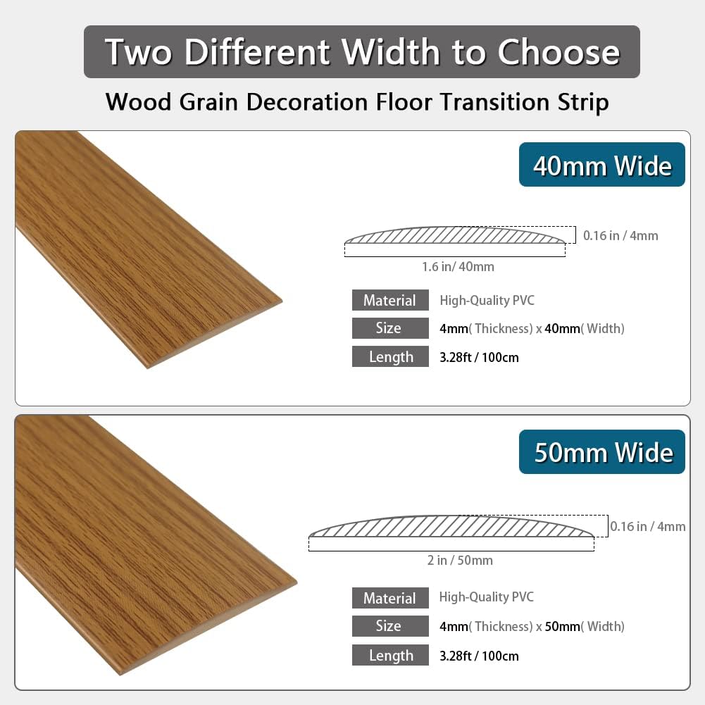 Vinyl Floor Transition Strip Self Adhesive 2" Wide, Wood Grain