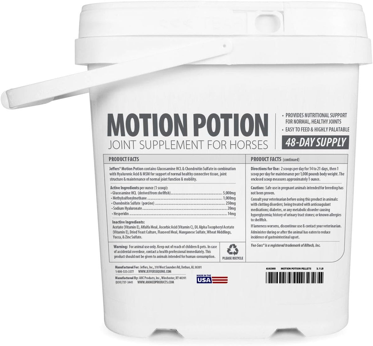 Motion Potion Horse Joint Supplement Pellets – Glucosamine HCL, MSM, Chondroitin, Hyaluronic Acid, Vitamin C & E