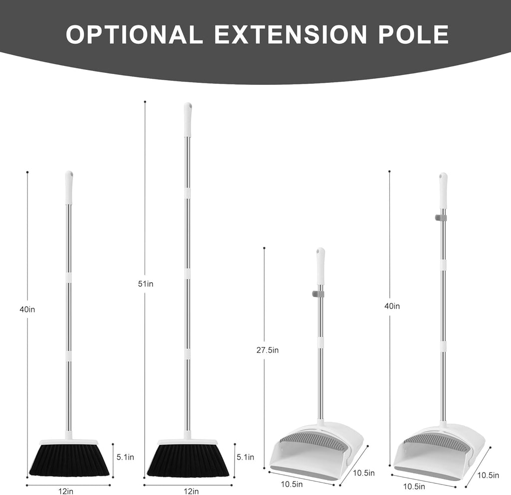 Broom with Dustpan Combo Set for Home, 52-in Long Adjustable Handle Angle Broom and Dustpan Set with Dustpan Comb