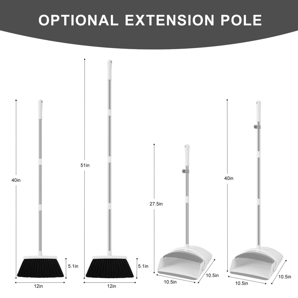 Broom and Dustpan Set, 52" Adjustable Handle Broom, White