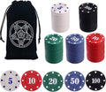 Poker Chips,Denomination Poker Chips Set with Black Velvet Pouch Bag,Plastic Game Chips,Game Night Party