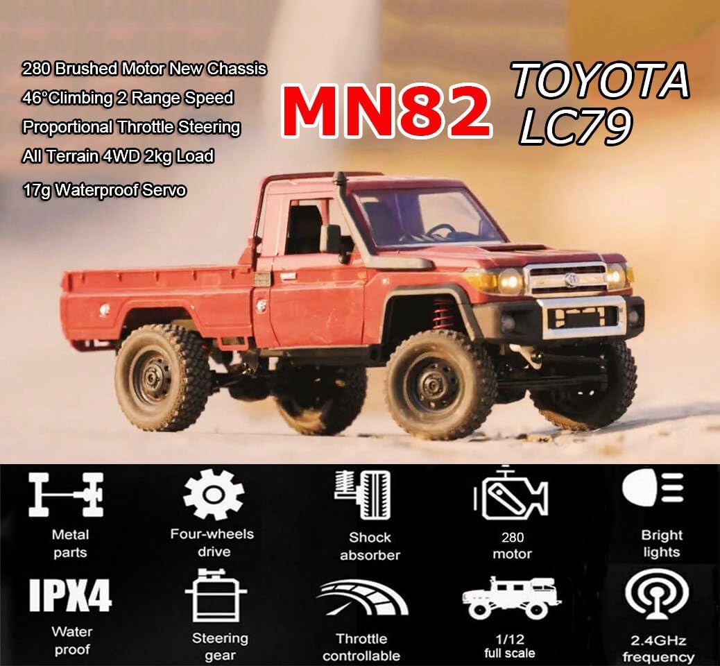 RC Rock Crawler RC Truck 4x4 Toyota LC79 MN82 RC Crawler 1/12 Scale | Remote Control Pickup Off Road All Terrain 280