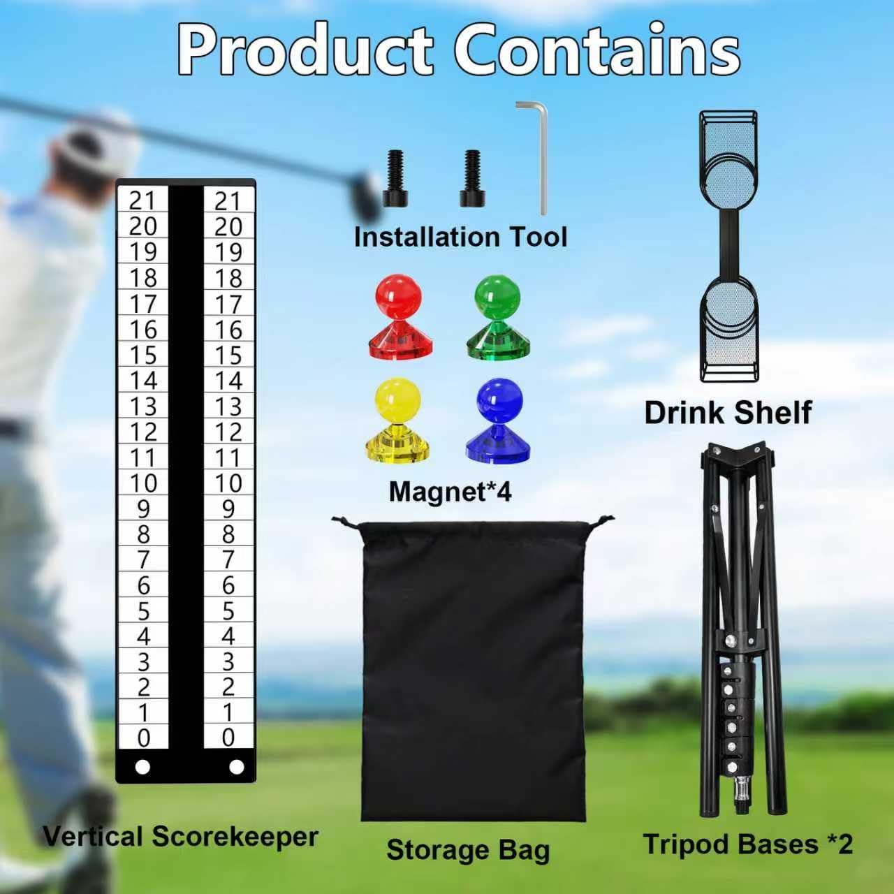 Cornhole Scoreboard with Drink Holder, Height Adjustable Foldable Cornhole Score Keeper with Storage Rack Includes 4