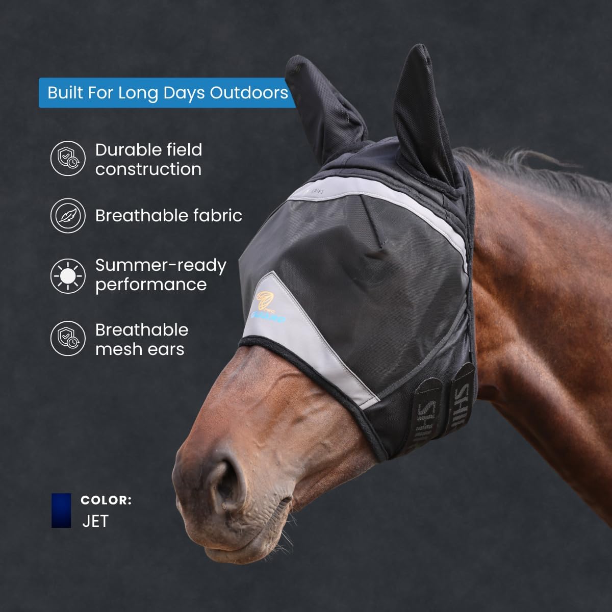 FlyGuard Pro Fine Mesh Fly Mask with UV Protection Jet/Full/Ears