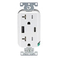 Leviton Decora 27W USB-A/C Wall Outlet, 20A TR Receptacle, AC2X3-W White