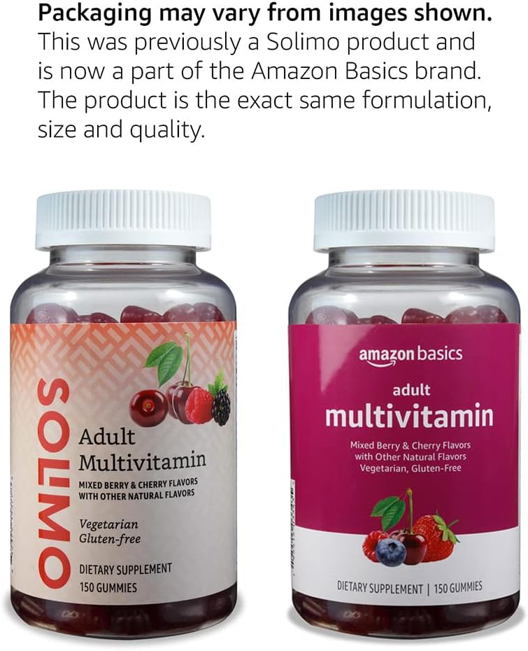 Adult Multivitamin Gummies, Mixed Berry & Cherry Flavors, 150 Count, 75-Day Supply, Pack of 1 (Previously Solimo)