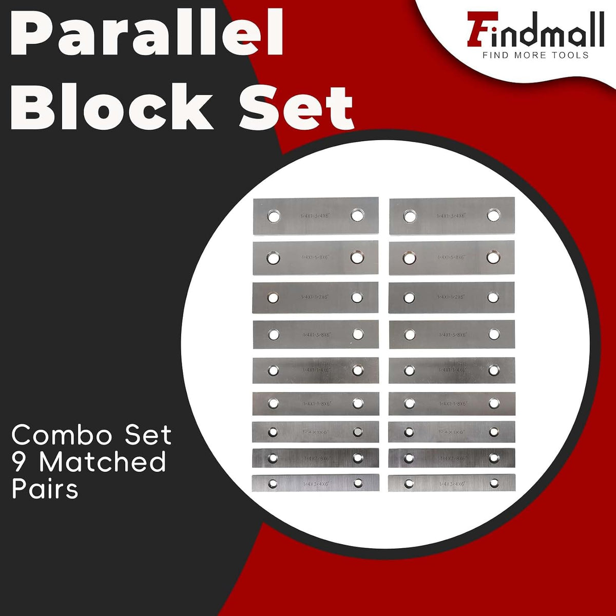findmall 9 Pair 1/4 x 6 Accuracy Parallel Block Set, 3/4 to 1-3/4 Height