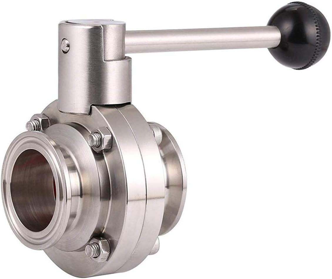 OD 1-1/2" Sanitary Butterfly Valve with Pull Handle 304 Stainless Steel Tri Clamp Clover