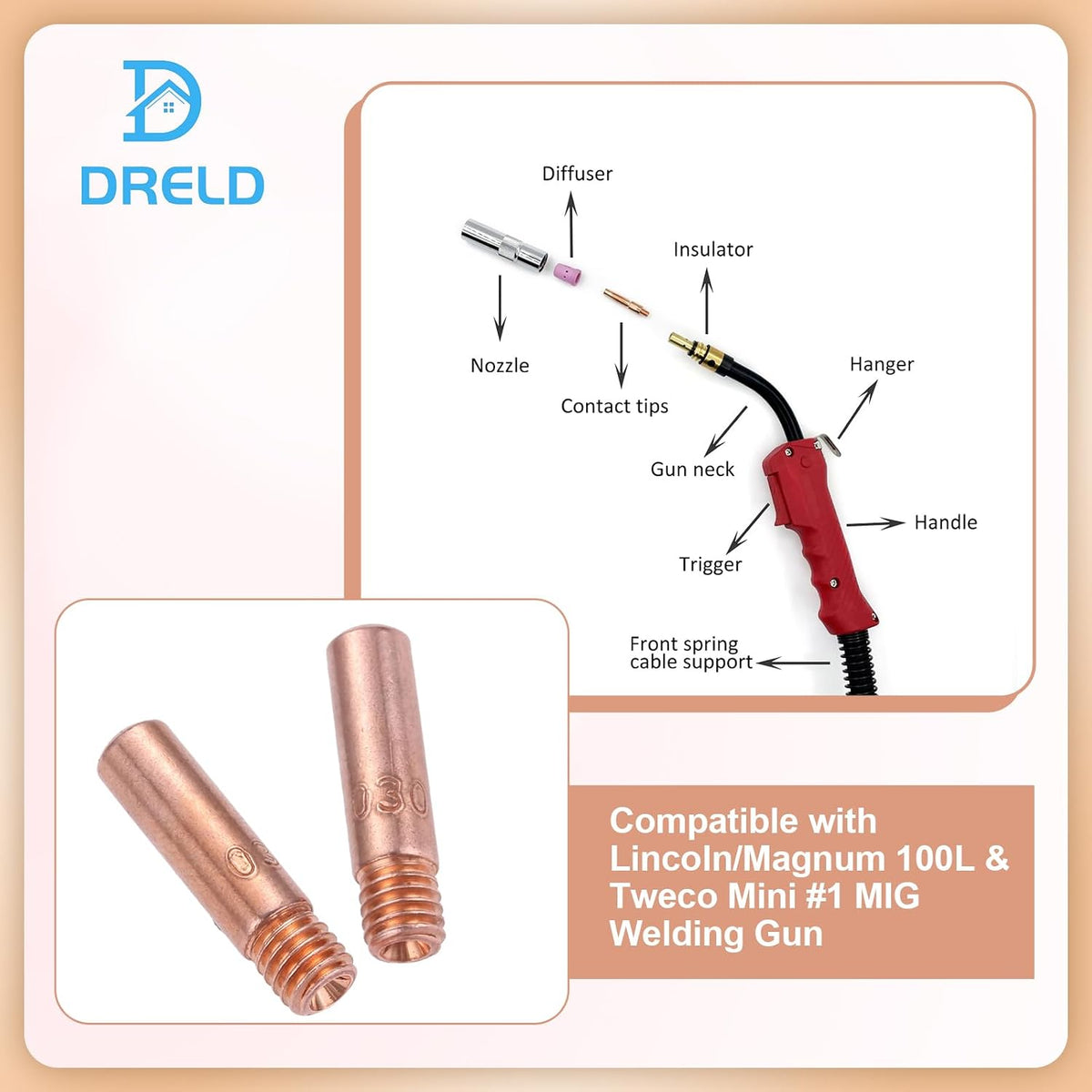 30Pcs Contact Tips for Mig Welding 11-30 0.030" Compatible with Lincoln
