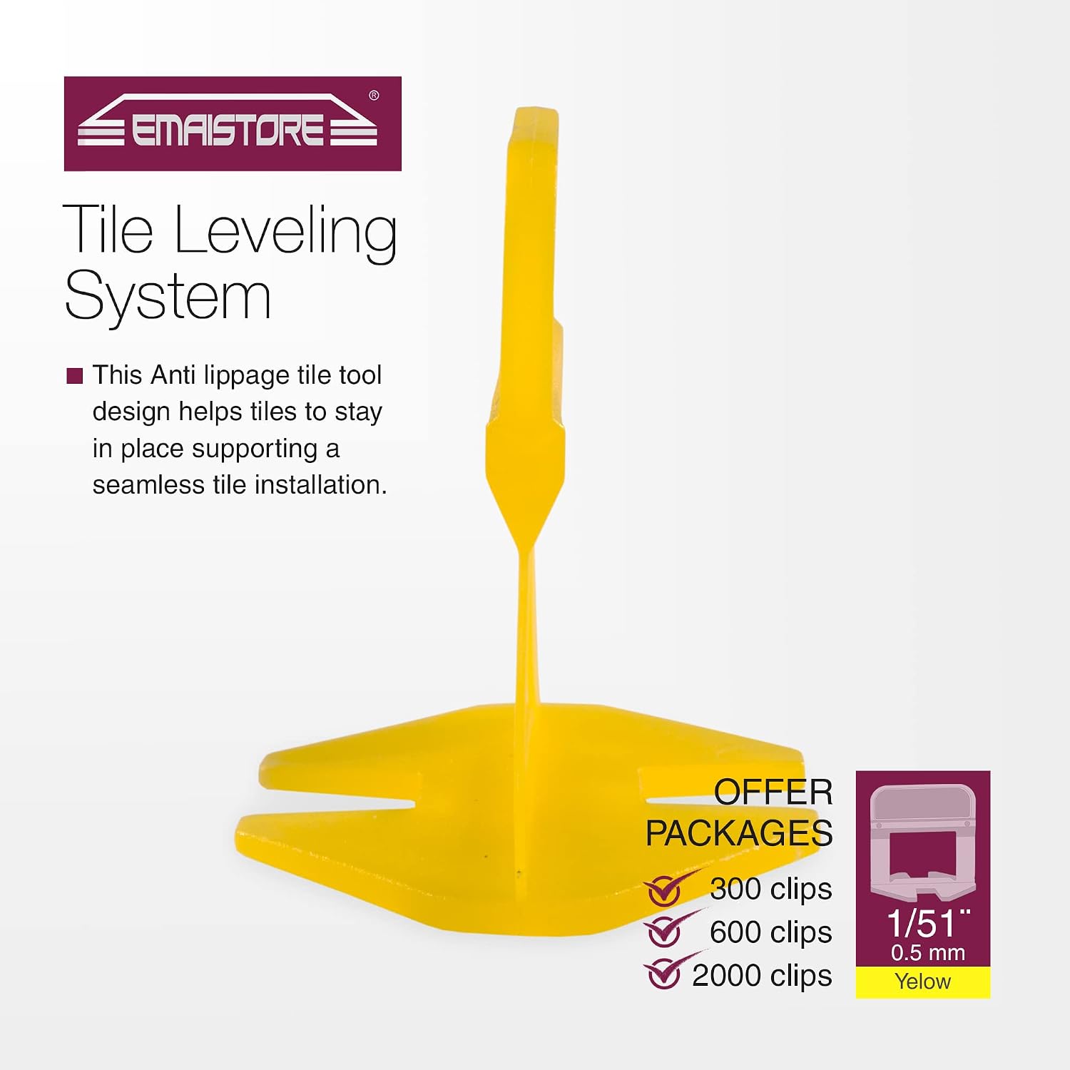 Tile Leveling System – ULTRA-THIN 0.5mm (1/51 Inch) – 2000 Tile Spacers – Compatible with Most Wedges – Thinnest