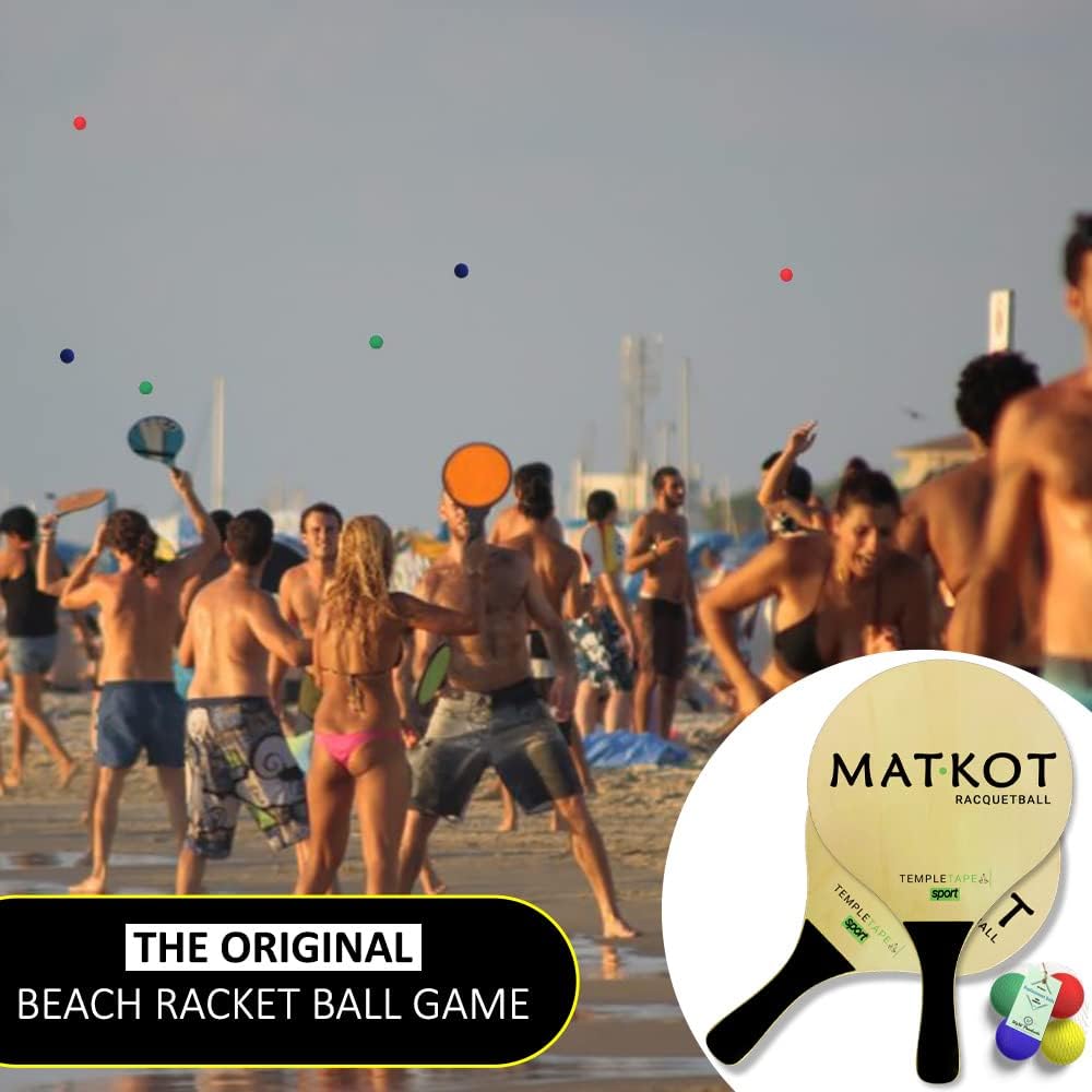Kadima Beach Paddle Ball Racket Set - Bundle Pack Includes 4 Balls & 2 Paddles