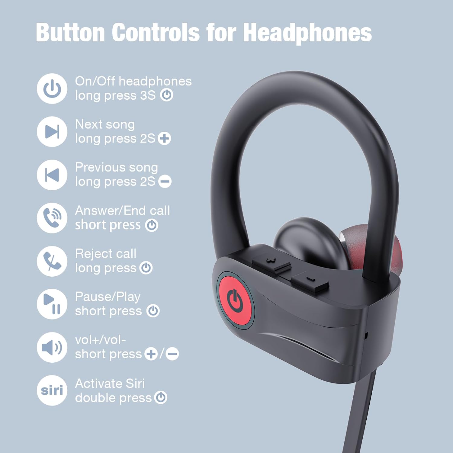 Bluetooth Headphones, Wireless Headphones with 16 Hours Playtime Bluetooth 5.3 Wireless Earbuds HD Stereo Sound IPX7