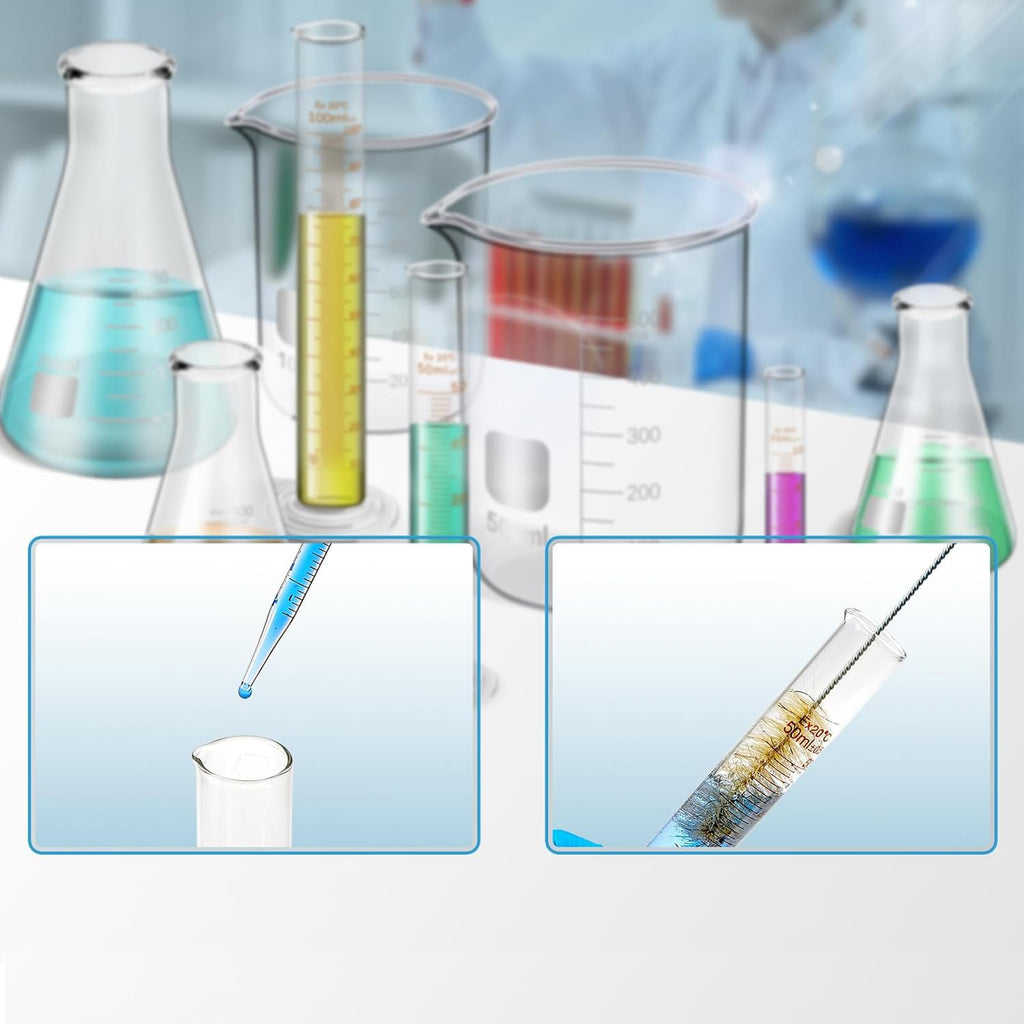 Glass Beakers Cylinder Erlenmeyer Flask Pipettes Glassware Set | 4 Beaker 500/250/100/50ml, 3 Flask 150/100/50ml, 3