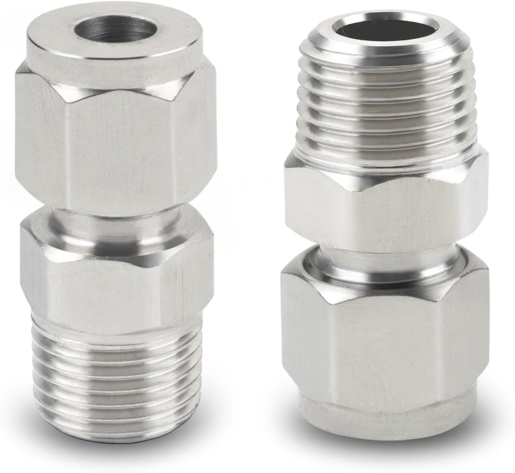 Yoebor 304 Stainless Steel Compression Adapter 6mm OD x 1/8" NPT Male 2pcs