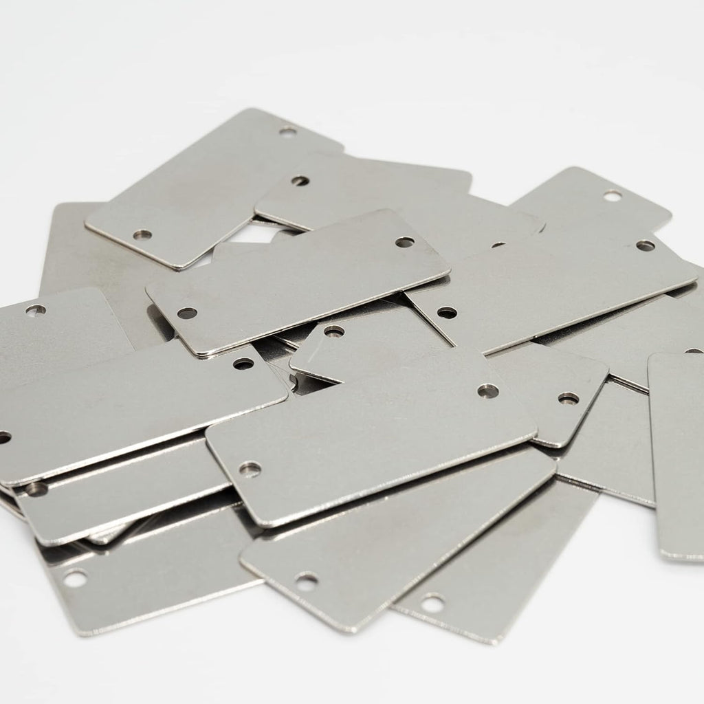 Metal Engraving Blanks Stamping Blanks Stainless Steel Rectangle Blank Tags with Two Holes 1 Inch x 2 Inch 50 Pack
