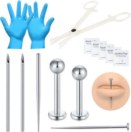 Piercing Kit With Disposable 12G 14G 16G 18G Needles, Clamps, Taper for Belly Button, Nose, Septum, Nipple, Tongue
