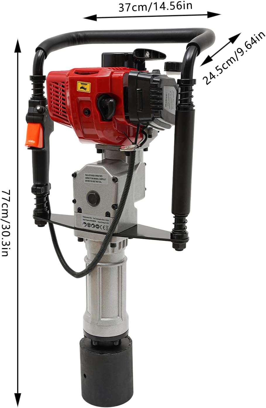 52CC Gas-Powered T-Post Driver with 2.55HP 2-Stroke Engine, Air-Cooled Petrol Piledriver, 1300-3000 BPM, Includes 3