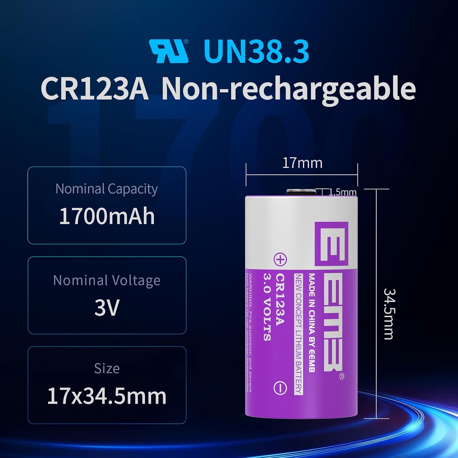 CR123A 3V 1700mAh Lithium Batteries Non-Rechargeable 4Pack