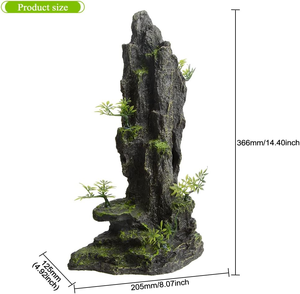 Fish Tank Decorations, 14.4'' Tall Mountain View Stone Aquarium Ornament, Artificial Mountain Hill View Stone Rock