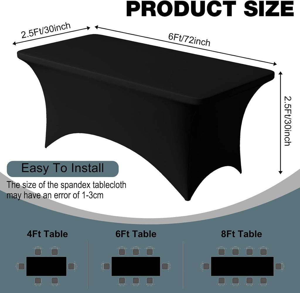 2 Pack 6FT Black Spandex Table Cloth 72 x 30 Inch