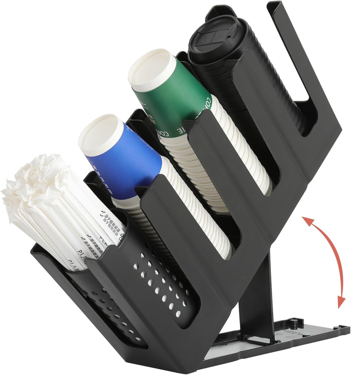 Paper Cup and Lid Holder with Straw Organizer,4 Compartment Adjusting,Coffee Cup Dispenser for Countertop,Coffees