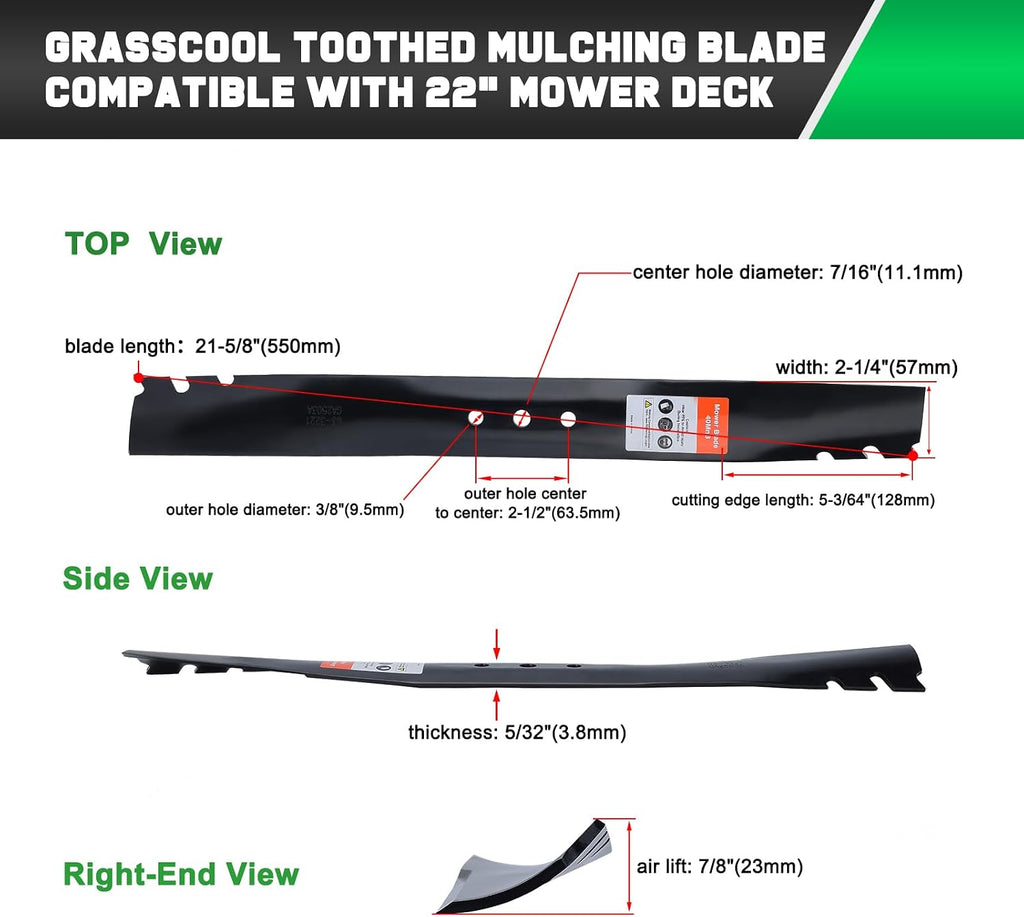 Grasscool Recycler 22 inch Toro Lawn Mower Mulching Blades Replacement